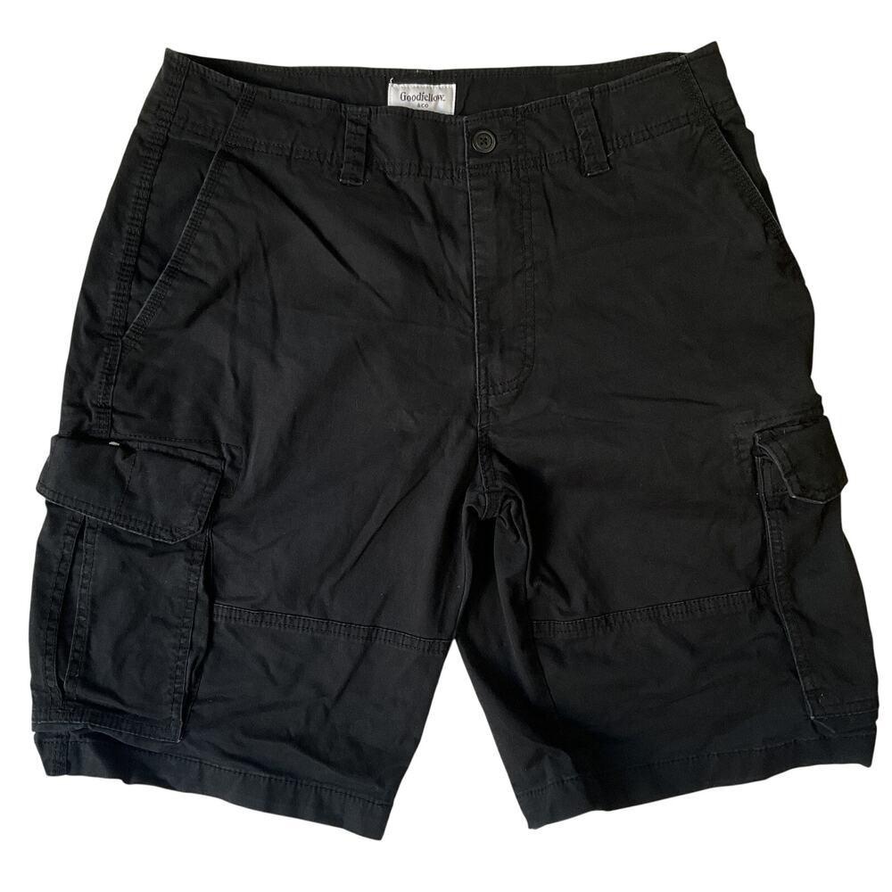 Goodfellow & Co Men Shorts Size 34 Black Cargo Button 10" Inseam Outdoor Stretch